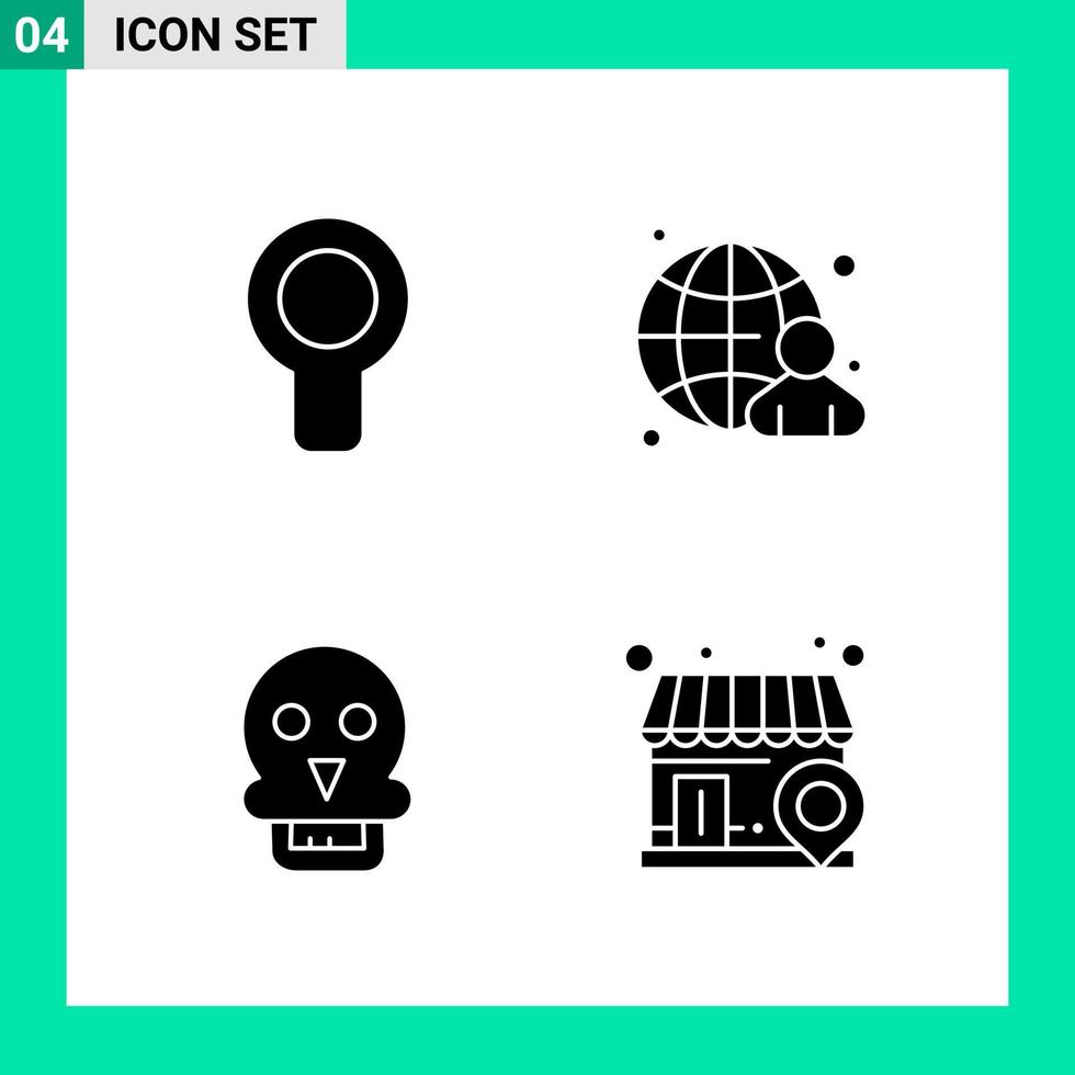 pacote de 4 símbolos de glifos de conjunto de ícones de estilo sólido para impressão de sinais criativos isolados no conjunto de 4 ícones de fundo branco vetor