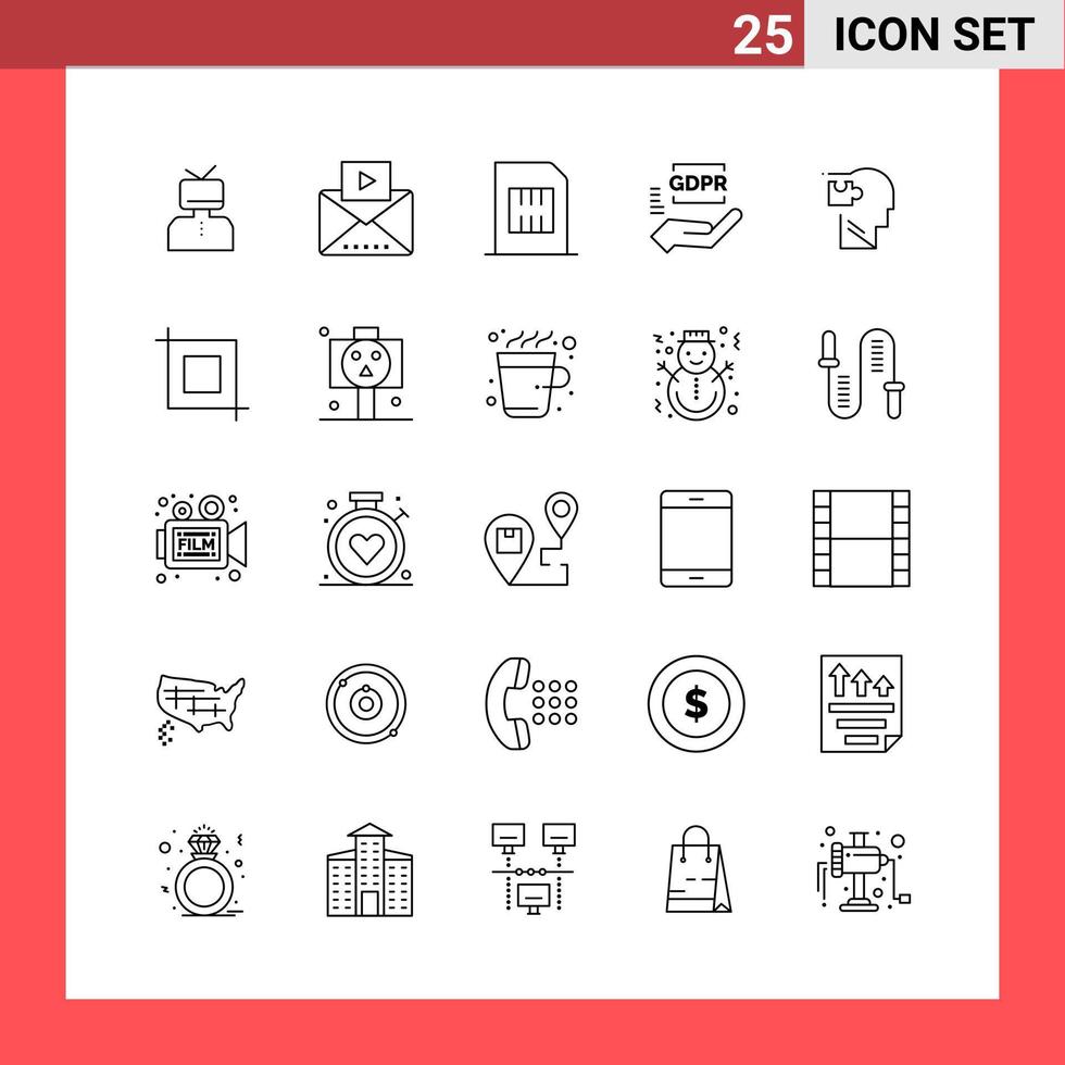 25 símbolos de contorno de estilo de linha de pacote de ícones em sinais simples de fundo branco para design geral vetor