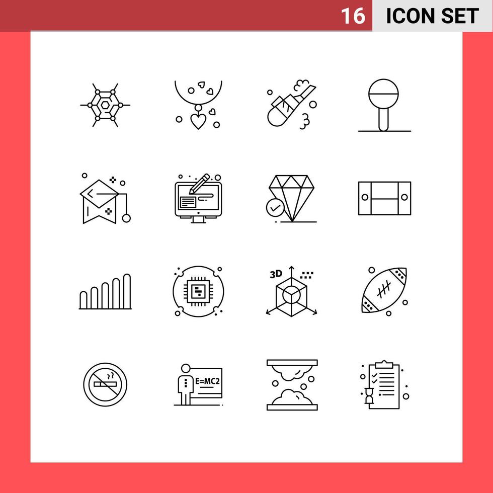 pacote de interface do usuário de 16 contornos básicos de elementos de design de vetores editáveis de limpeza de chocalho de educação de graduação