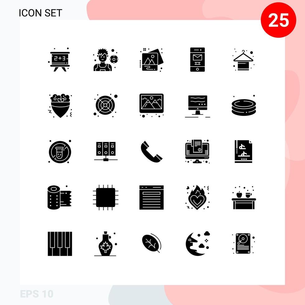 grupo de símbolos de ícone universal de 25 glifos sólidos modernos de roupas de vestuário foto reciclar lixo elementos de design de vetores editáveis