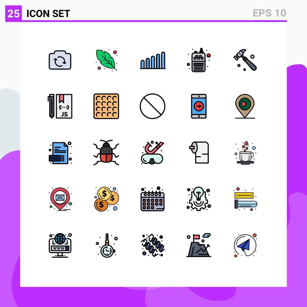 pacote de 25 cores planas de linha preenchida criativa de construção de sinal de ferramenta de codificação elementos de design de vetor editável sem fio