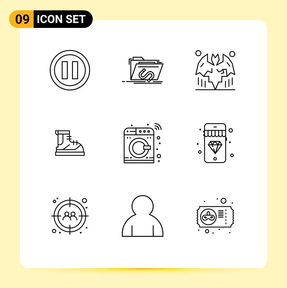 pacote de linha vetorial editável de 9 contornos simples de botas de trilha de morcego de controle elementos de design vetorial editável vetor