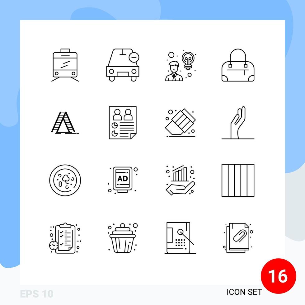 conjunto de esboço de interface móvel de 16 pictogramas de funcionários de construção de dados construindo elementos de design de vetores editáveis de moda