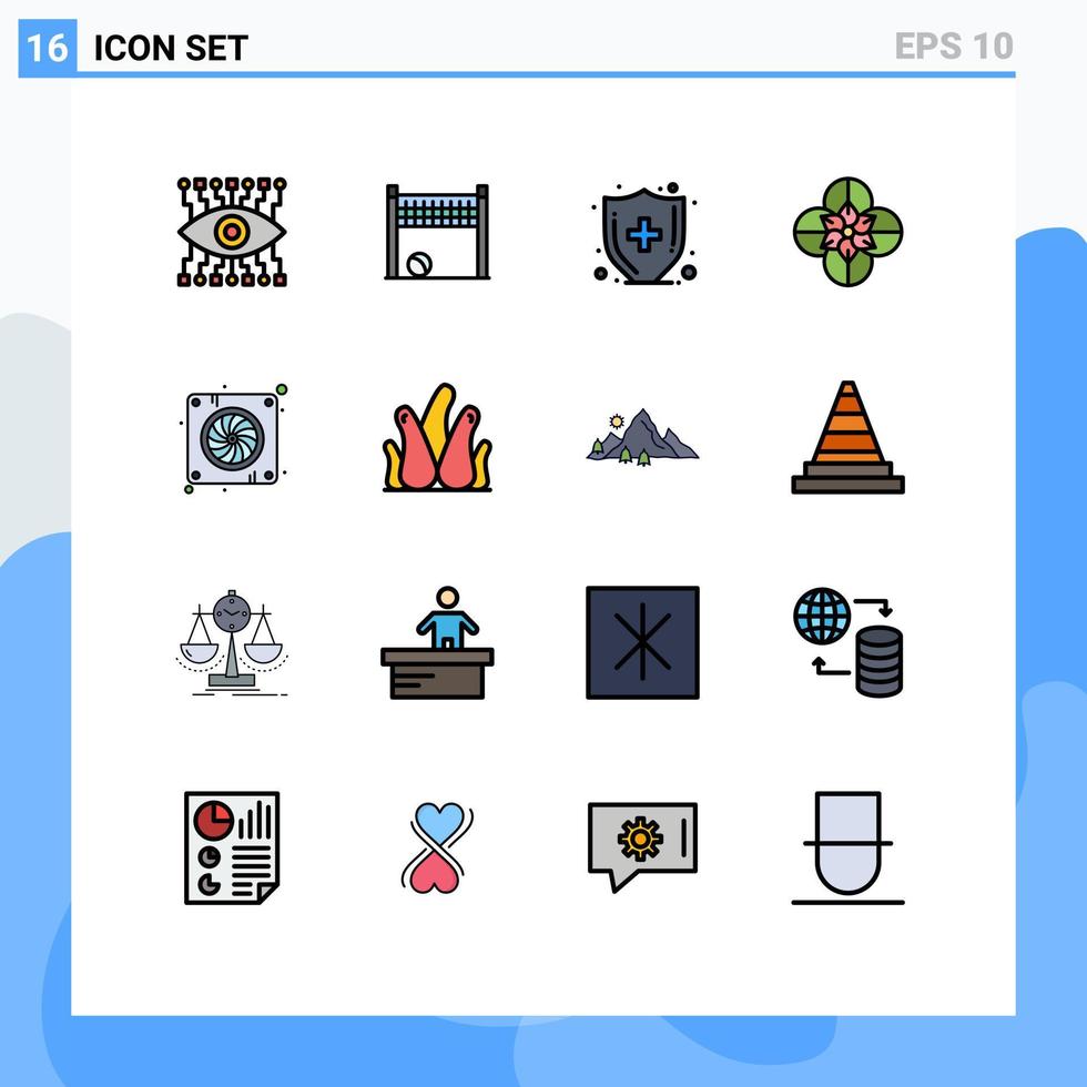 pacote de interface do usuário de 16 linhas básicas de cores planas preenchidas de dispositivo de hardware cuidados médicos computador flor editável elementos de design de vetor criativo