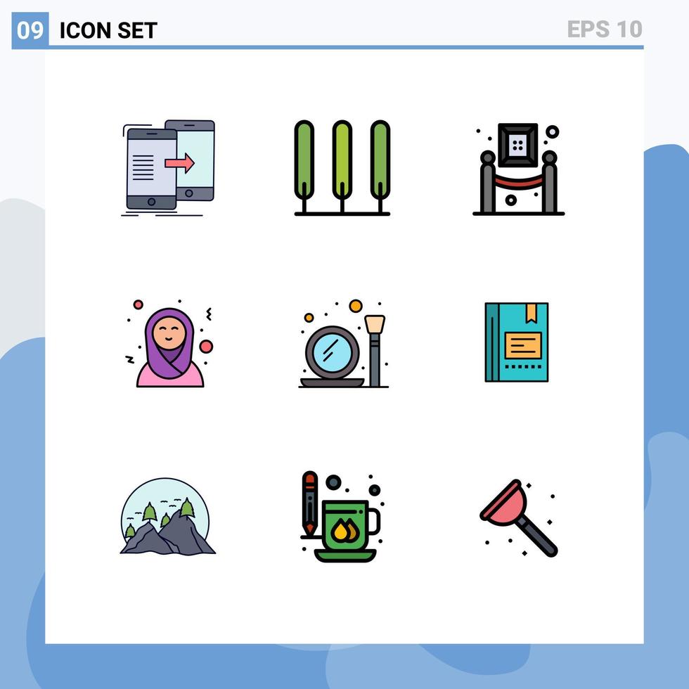 pacote de interface do usuário de 9 cores planas básicas de linha preenchida de arte de vidro espelhado mulheres islâmicas mulheres árabes elementos de design vetorial editáveis vetor