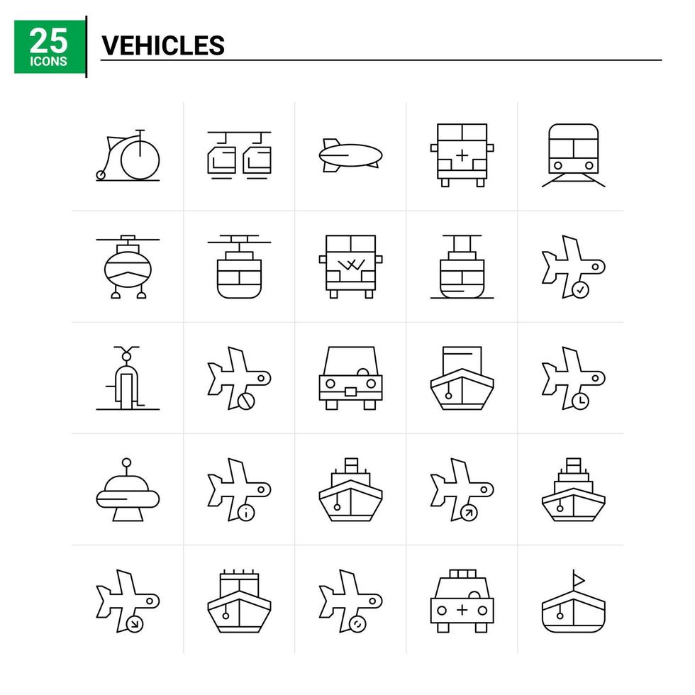 conjunto de ícones de 25 veículos de fundo vetorial vetor