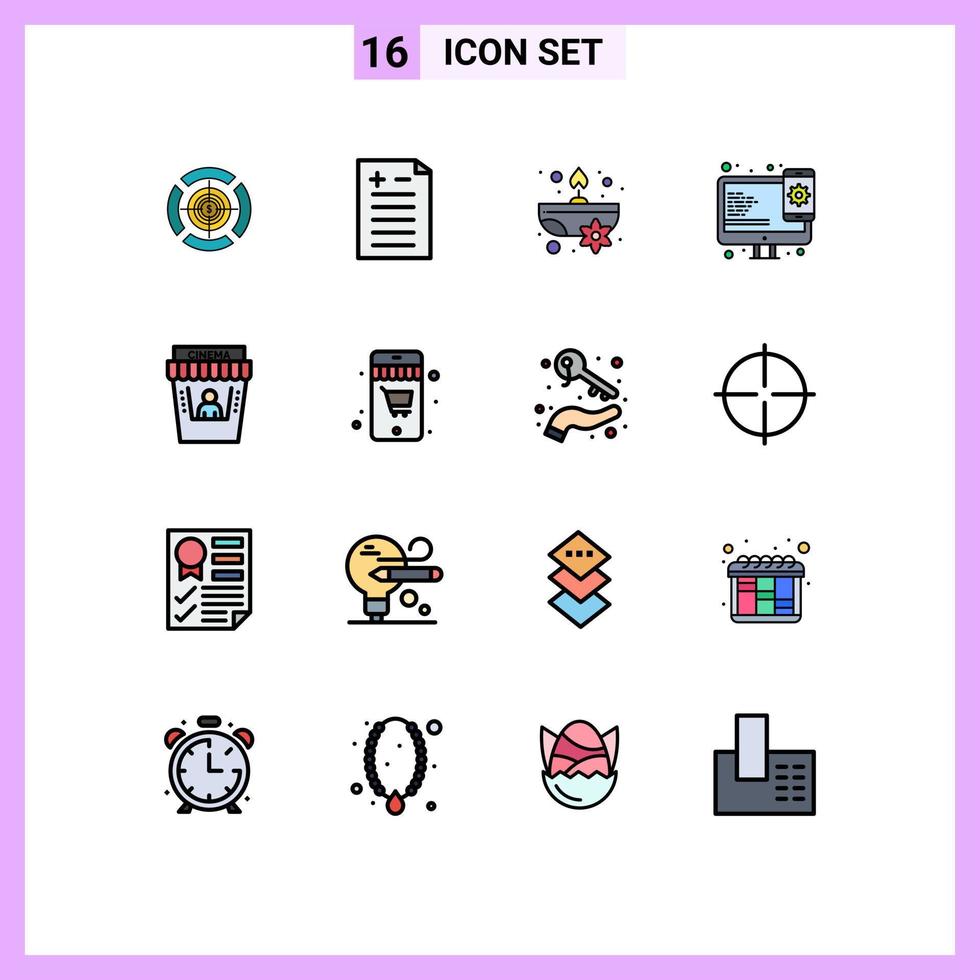 16 interface do usuário pacote de linha cheia de cores planas de sinais e símbolos modernos de cinema cinema vela web design responsivo editável elementos de design de vetores criativos