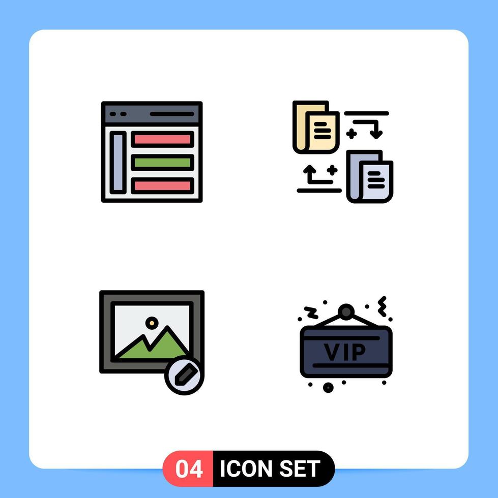 grupo de símbolos de ícone universal de 4 cores planas de linhas preenchidas modernas de transferência de barra lateral de imagem de comunicação vip elementos de design de vetores editáveis