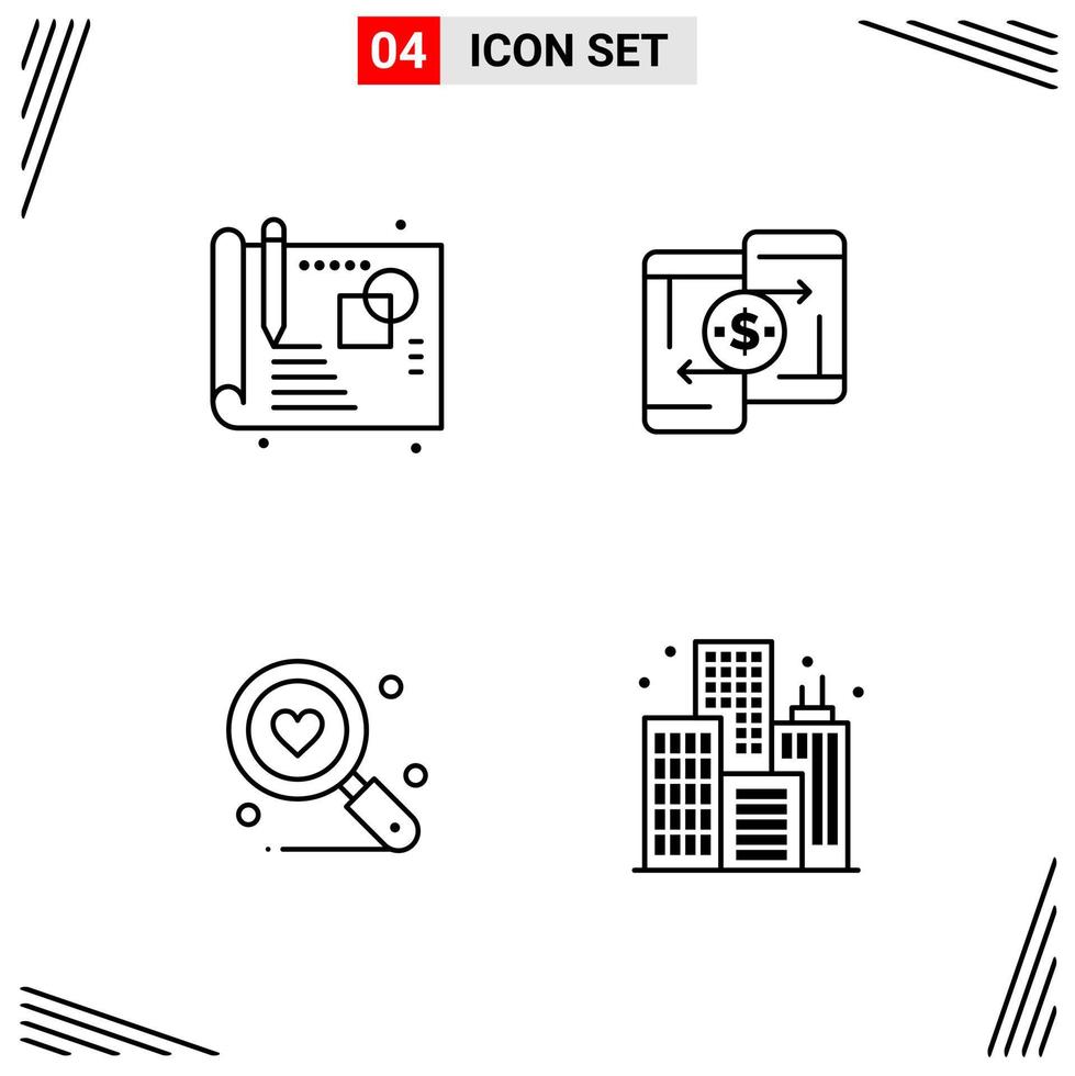 Grade de estilo de linha de 4 ícones com base em símbolos de contorno criativo para design de site sinais de ícone de linha simples isolados no conjunto de 4 ícones de fundo branco vetor