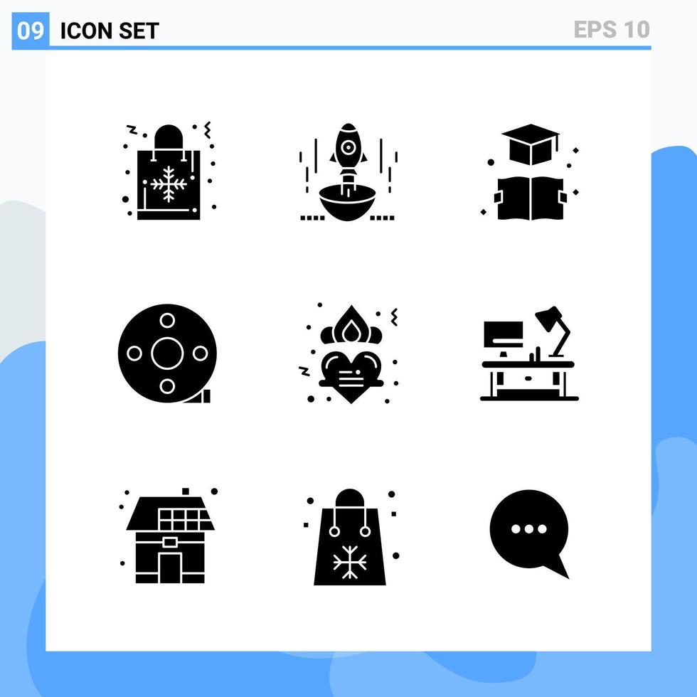 símbolos de glifo de ícones de estilo sólido moderno 9 para uso geral sinal de ícone sólido criativo isolado no pacote de 9 ícones de fundo branco vetor
