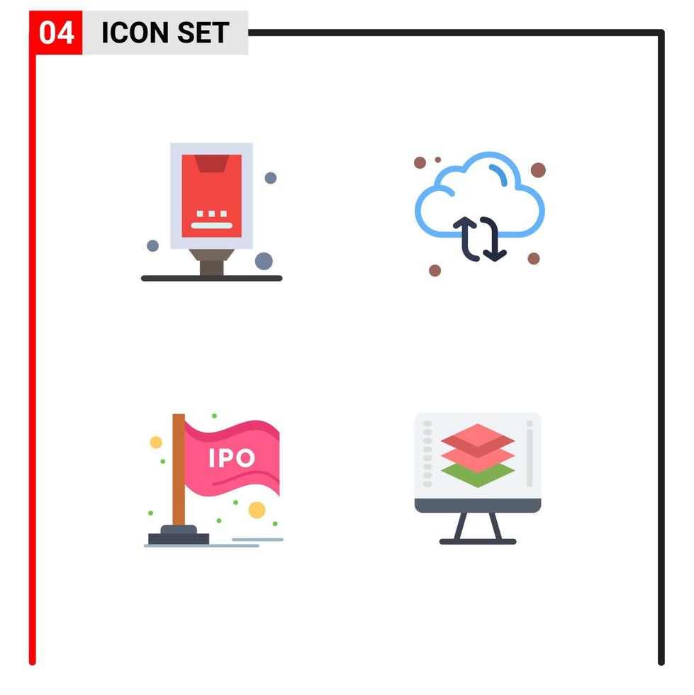 conjunto de 4 ícones planos vetoriais na grade para publicidade, recarga, marketing, atualização, elementos de design de vetores editáveis