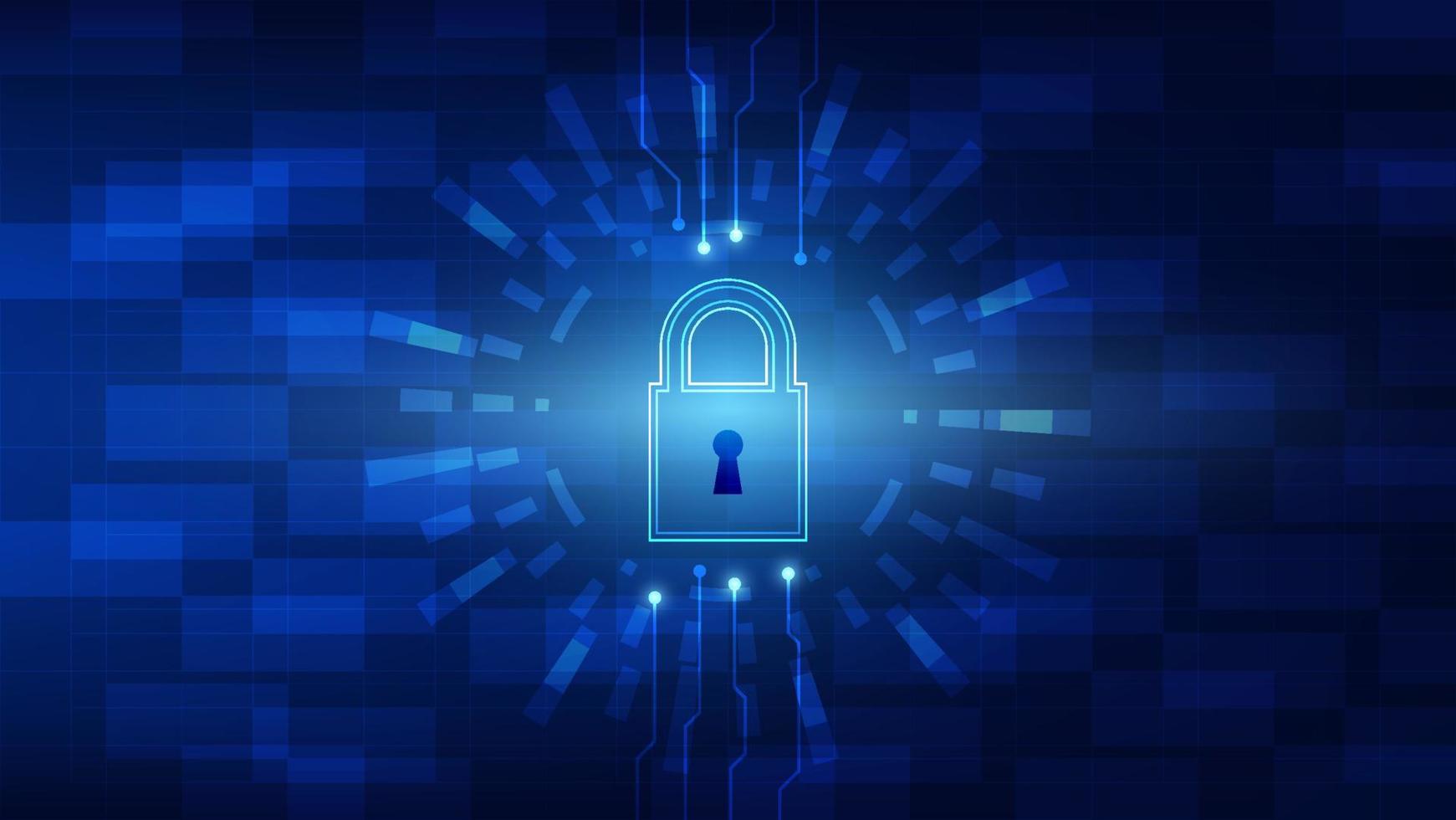 cadeado digital com tela virtual hud em fundo azul. tecnologia de segurança cibernética e conceito de proteção de rede de dados de privacidade vetor