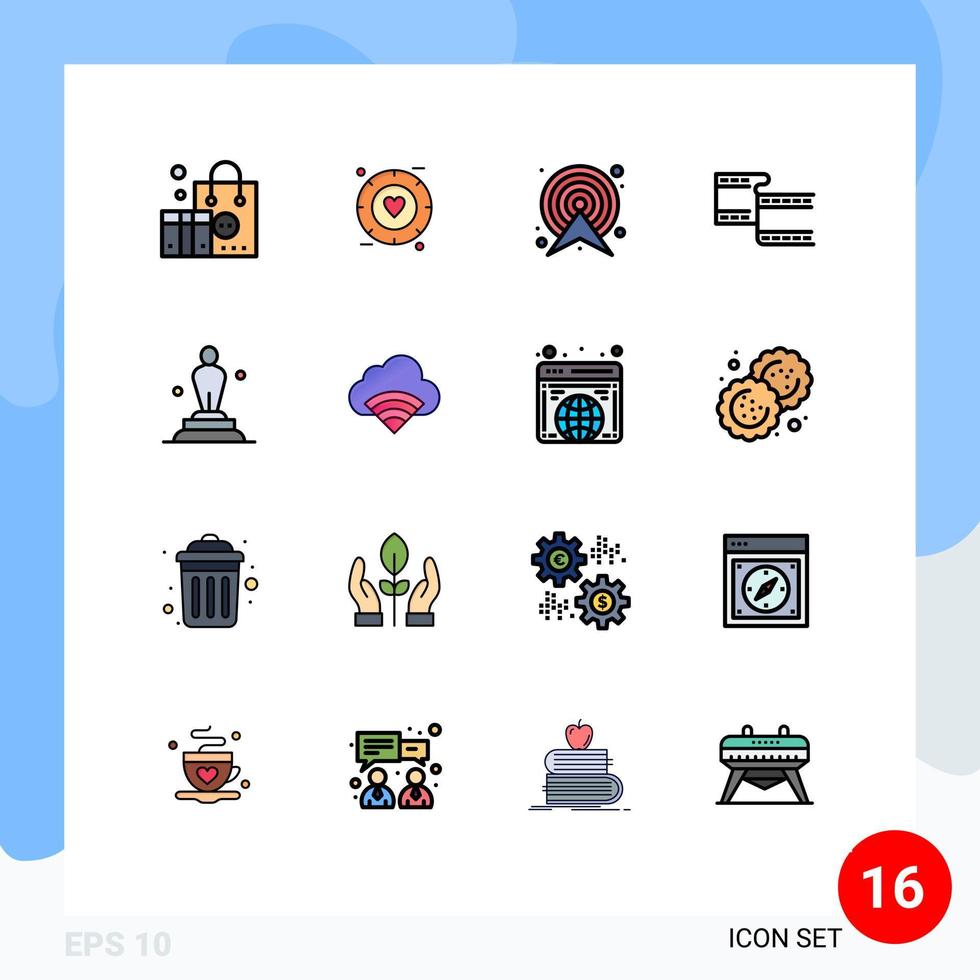 conjunto de pictogramas de 16 linhas simples preenchidas com cores planas de elementos de design de vetores criativos editáveis de seta de vídeo de prêmio