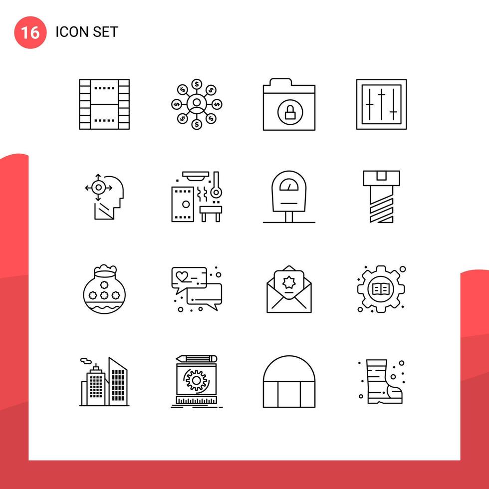 conjunto de pictogramas de 16 contornos simples de dispositivos eletrônicos de cadeia de misturadores mentais elementos de design vetorial editáveis vetor