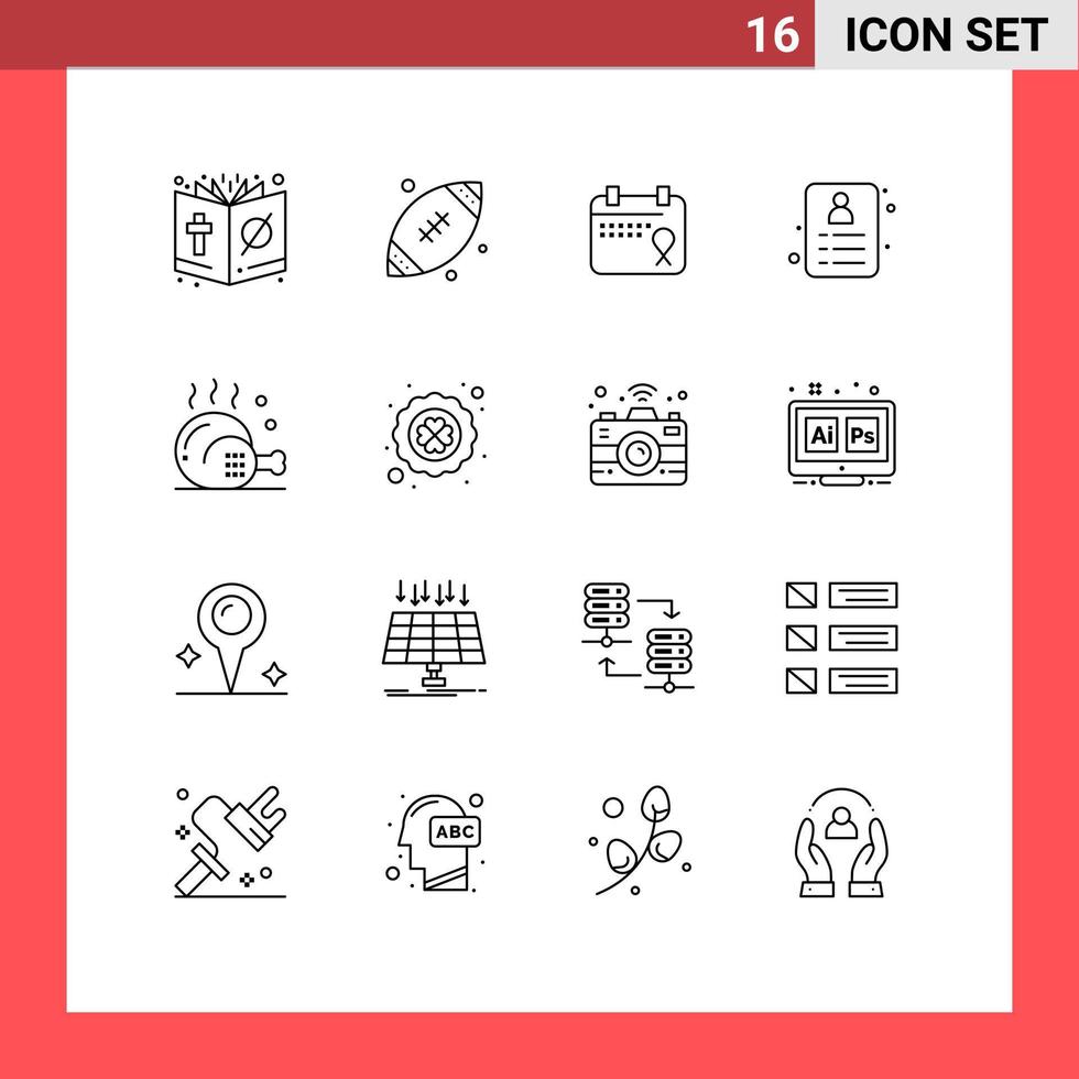 grupo de 16 contornos de sinais e símbolos para cozinhar elementos de design de vetores editáveis de data de cartão de identificação da Irlanda