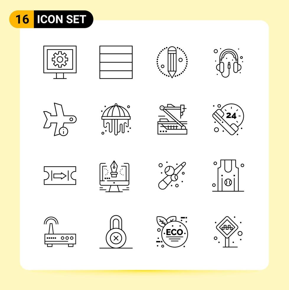 16 ícones criativos para design de site moderno e aplicativos móveis responsivos 16 sinais de símbolos de contorno em fundo branco 16 pacote de ícones vetor