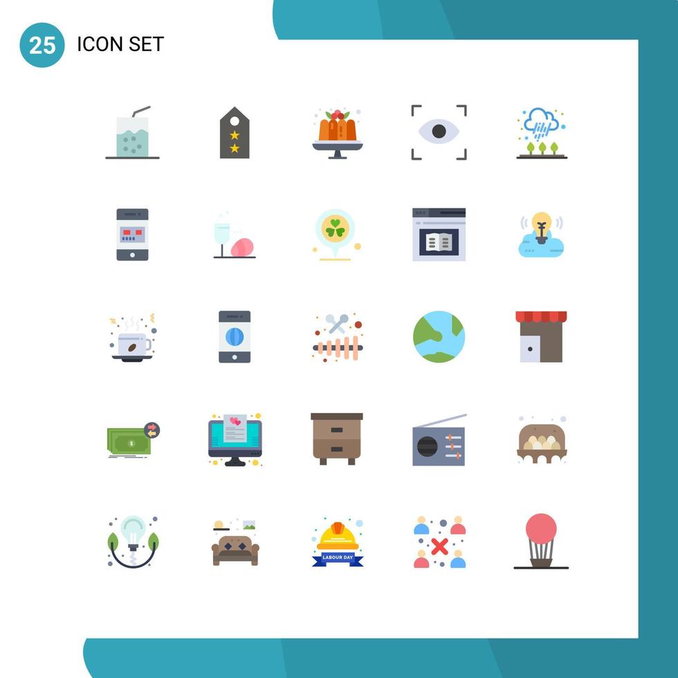 Pacote de cores planas de 25 interfaces de usuário de sinais e símbolos modernos de chuva, bolo de outono, elementos de design de vetores editáveis