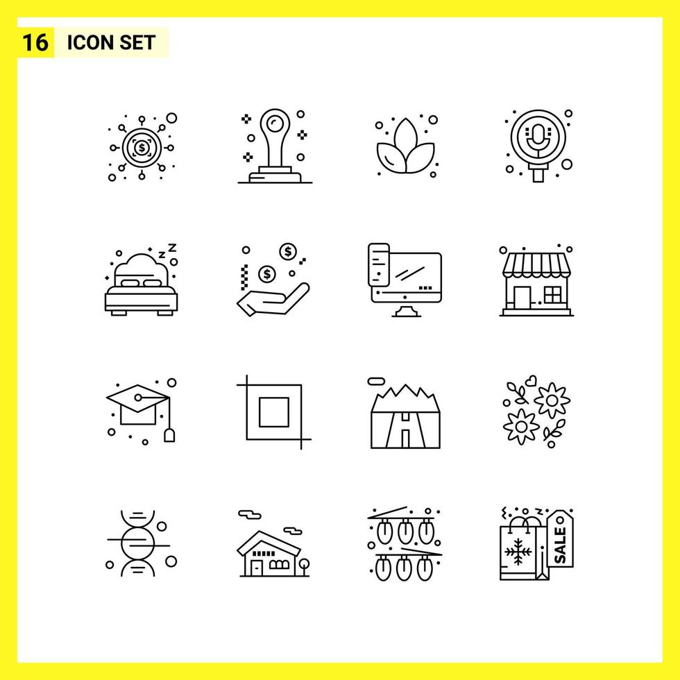 16 ícones de conjunto de símbolos de linha simples delineiam o sinal em fundo branco para aplicativos móveis de design de sites e mídia impressa vetor