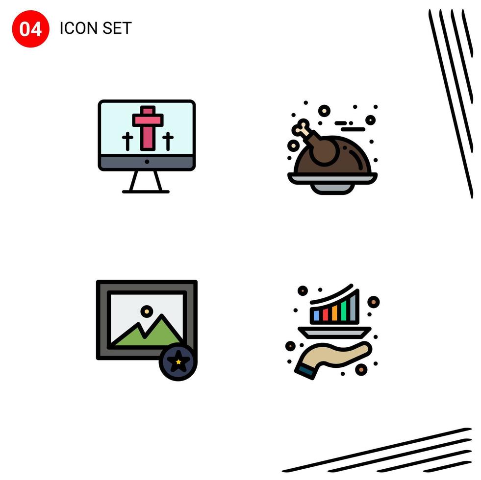 4 ícones criativos sinais modernos e símbolos de elementos de design de vetores editáveis de barra de ovo de peru de imagem de monitor
