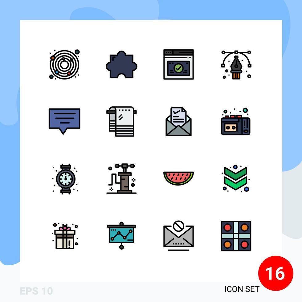 Pacote de linhas preenchidas com cores planas de 16 interfaces de sinais e símbolos modernos de design de bolhas da web de bate-papo de banho elementos de design de vetores criativos editáveis