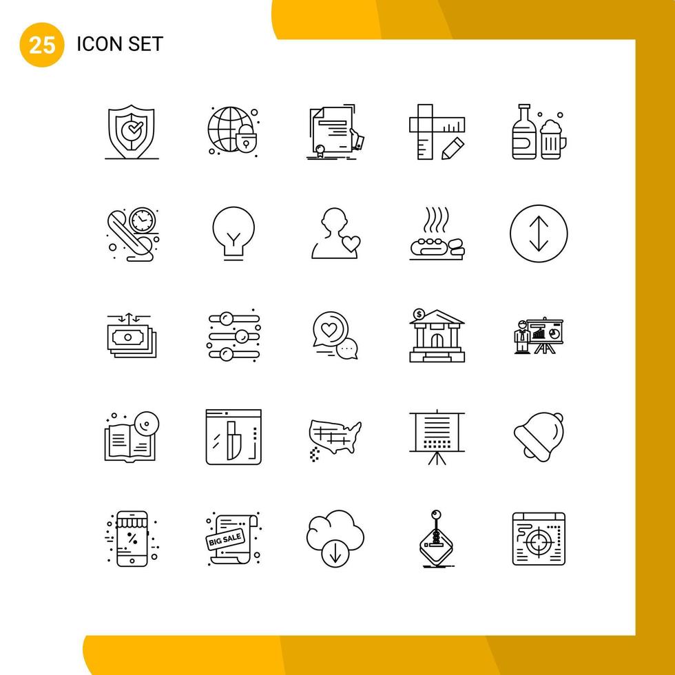 conjunto de 25 sinais de símbolos de ícones de interface do usuário modernos para elementos de design de vetor editável de prêmio de educação de globo de geometria de garrafa