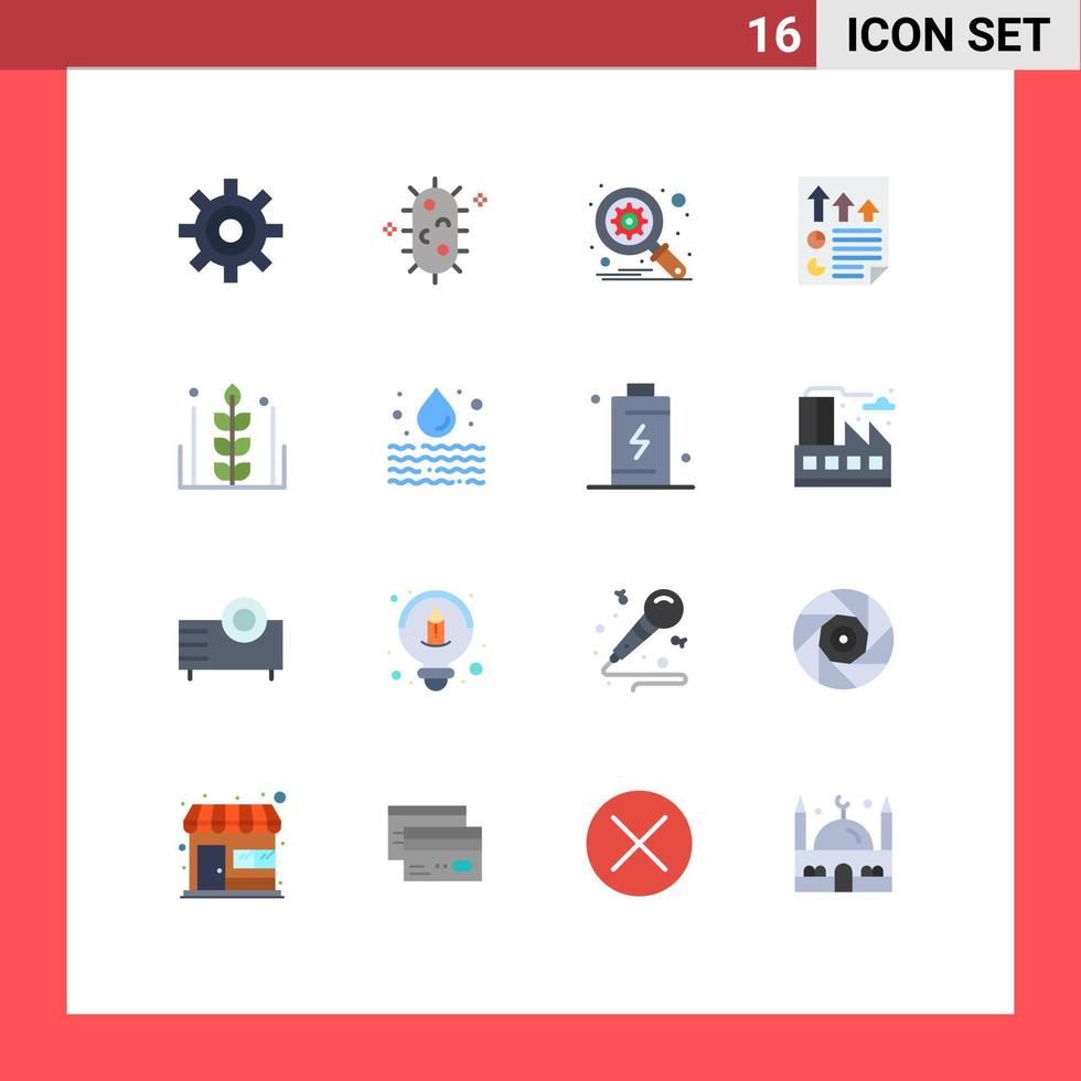conjunto de cores planas de interface móvel de 16 pictogramas de dados de página de banco de dados de relatório de alimentos pacote editável de elementos de design de vetores criativos