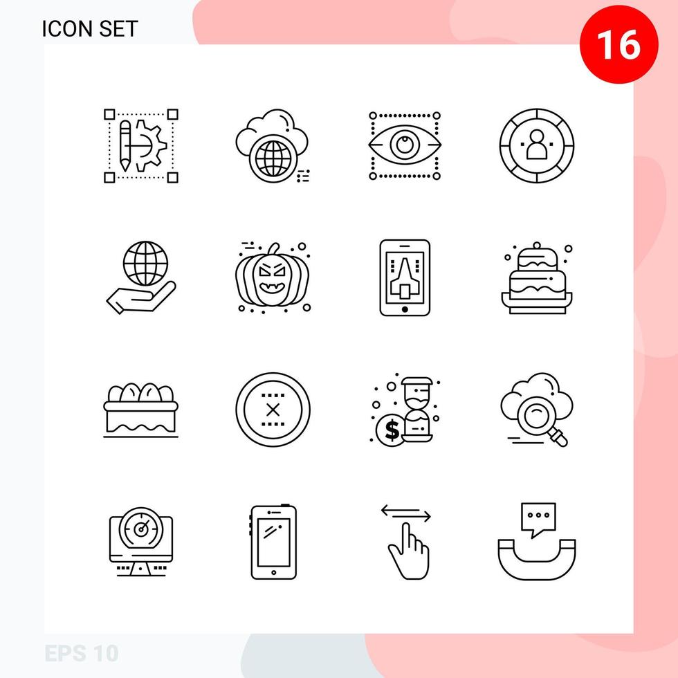 pacote vetorial de 16 ícones em pacote de contorno criativo de estilo de linha isolado em fundo branco para web e dispositivos móveis vetor