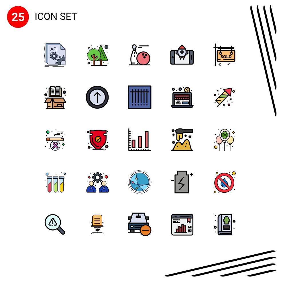 conjunto de 25 sinais de símbolos de ícones de interface do usuário modernos para iniciar o aplicativo verde móvel jogar elementos de design de vetores editáveis