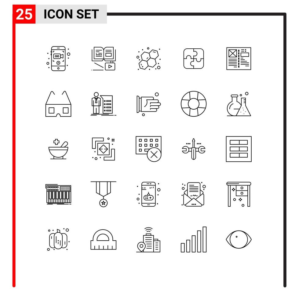 conjunto de linha de interface móvel de 25 pictogramas de peças de trabalho em equipe de átomos de blog de design elementos de design de vetores editáveis