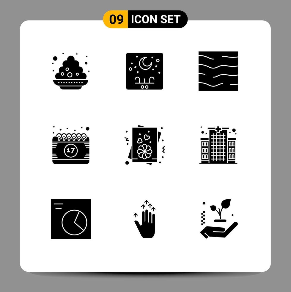 9 conceito de glifo sólido para sites móveis e aplicativos festival data lua calendário elementos de design de vetores editáveis