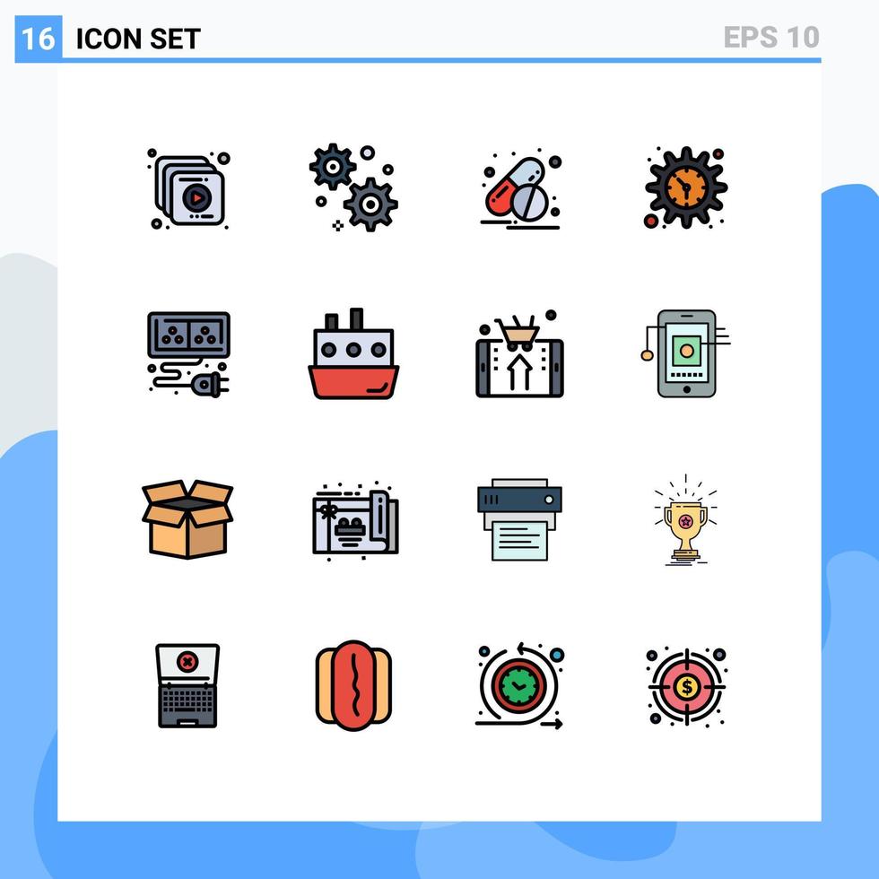 pacote de linha vetorial editável de 16 linhas preenchidas de cor plana simples de adaptador de elemento de engrenagem de energia do carro elementos de design de vetor criativo editáveis