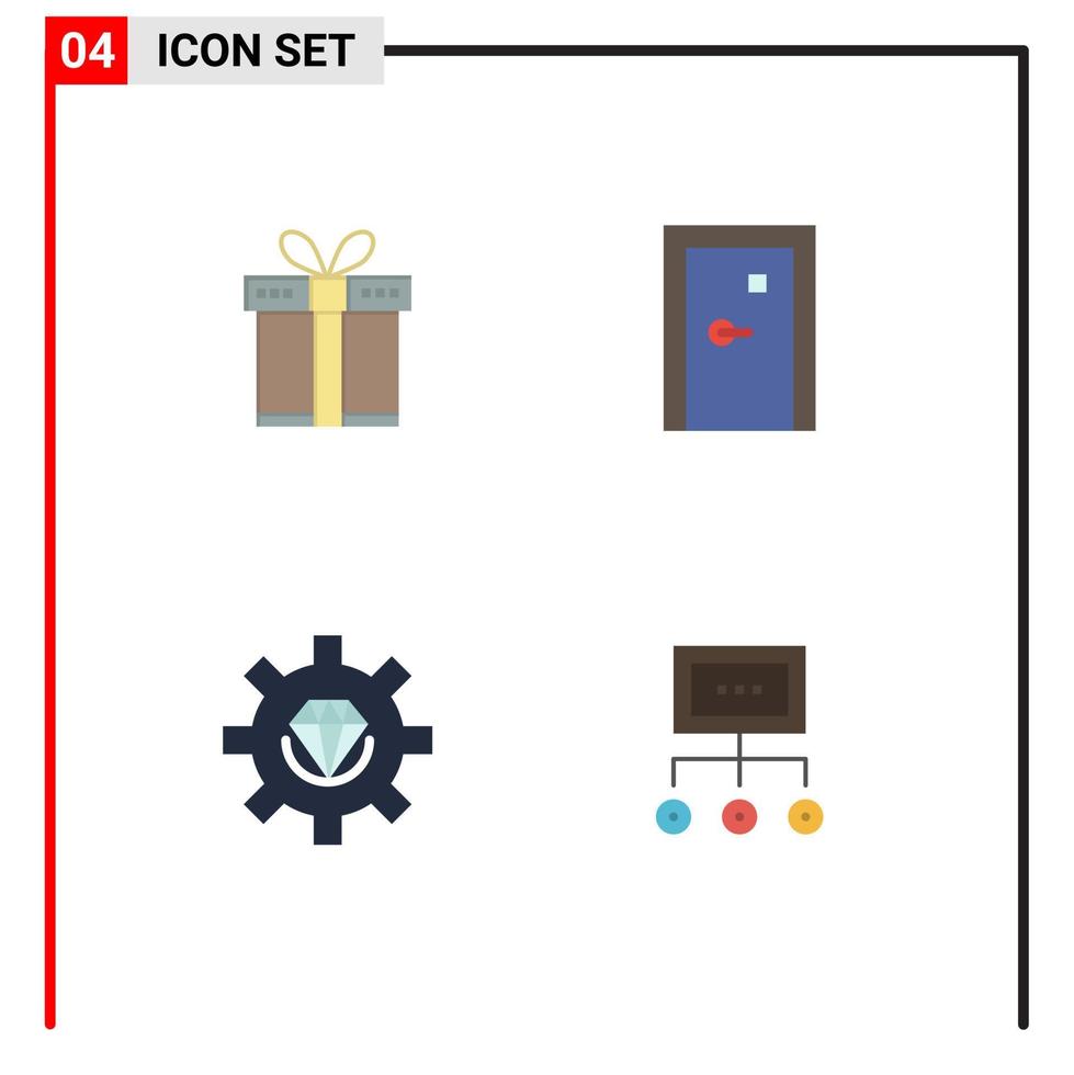 4 pacote de ícones planos de interface de usuário de sinais e símbolos modernos de desenvolvimento de porta de fita de codificação de presentes elementos de design de vetores editáveis