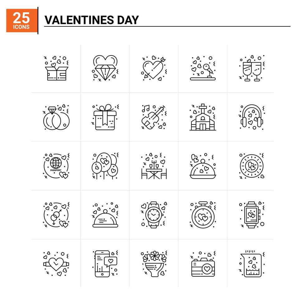 25 ícones do dia dos namorados conjunto de fundo vetorial vetor