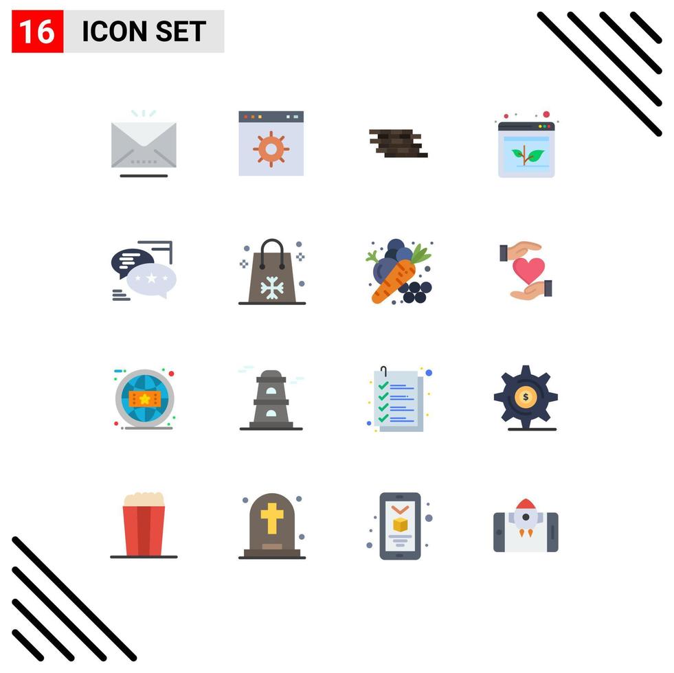 grupo de símbolos de ícone universal de 16 cores planas modernas de blocos de navegador de firewall de crescimento de bate-papo pacote editável de elementos de design de vetores criativos