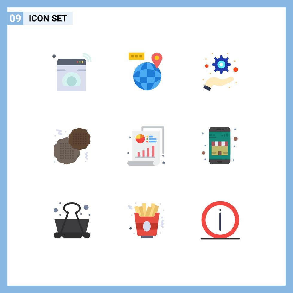 conjunto de cores planas de interface móvel de 9 pictogramas de gráfico de localização médica elementos de design de vetores editáveis de biscoito rápido