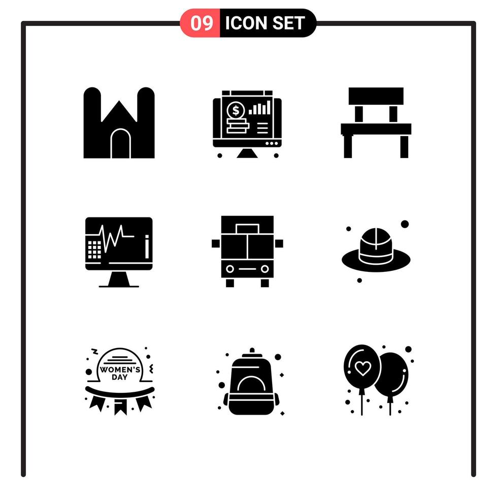 conjunto de 9 ícones de estilo sólido para símbolos de glifos da web e móveis para impressão de sinais de ícone sólido isolados no conjunto de 9 ícones de fundo branco vetor