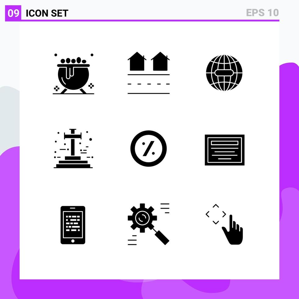 pacote de interface do usuário de 9 glifos sólidos básicos de elementos de design vetorial editáveis por cento do cemitério da terra do dia das bruxas vetor