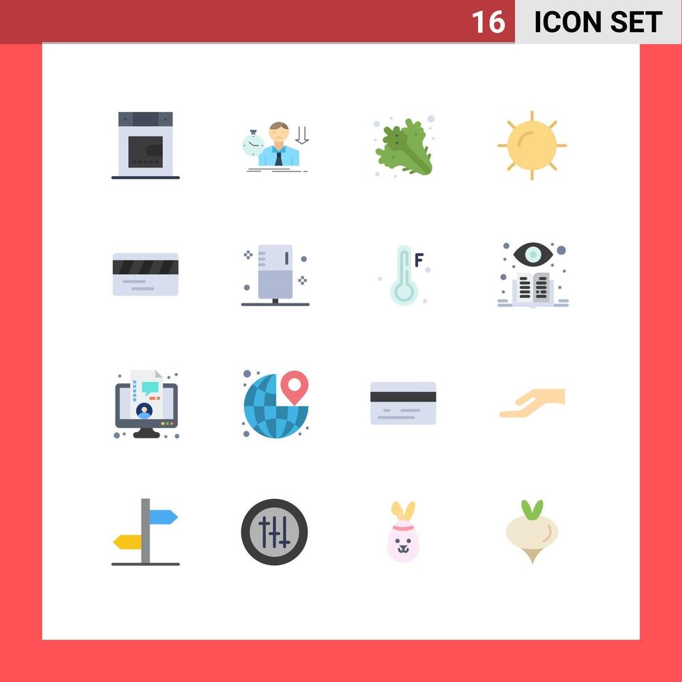 conjunto moderno de pictograma de 16 cores planas de pacote editável de natureza de tempo de dieta de bilhete subterrâneo de elementos de design de vetores criativos