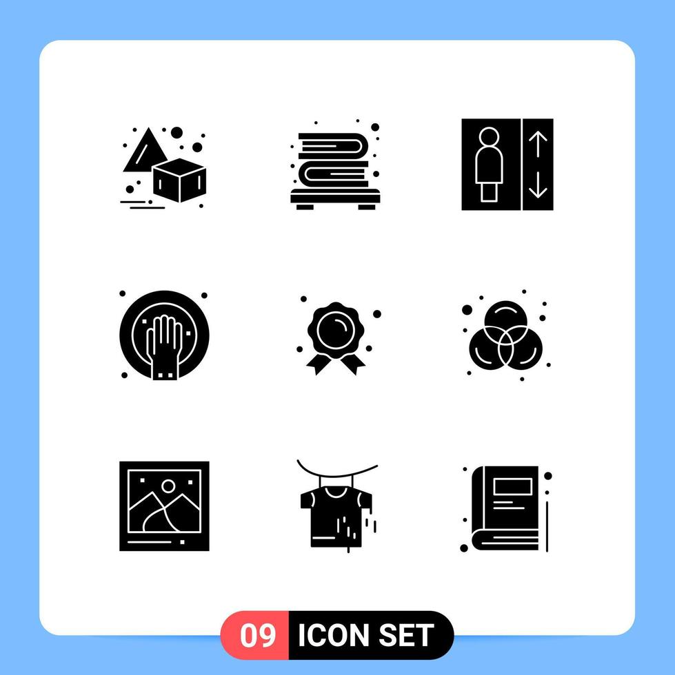 pacote de interface do usuário de 9 glifos sólidos básicos de cores distintivo de levantamento de campeão spa elementos de design de vetores editáveis