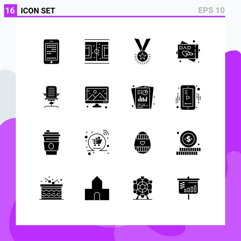 conjunto de 16 sinais de símbolos de ícones de interface do usuário modernos para desejos, cartão de dia dos pais, correspondência de elementos de design de vetores editáveis