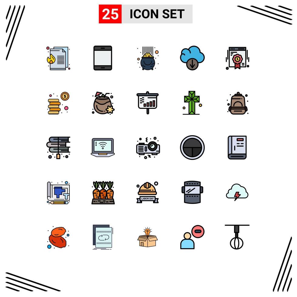 25 interface de usuário cheia de pacote de cores planas de sinais modernos e símbolos de dados de crachá ipad nuvem patrick elementos de design de vetores editáveis