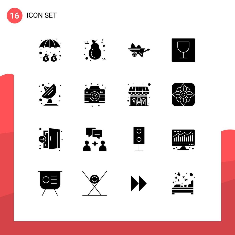 conjunto de 16 pacotes de glifos sólidos comerciais para editor de fotos, ferramentas de luz, jardim, elementos de design de vetores editáveis
