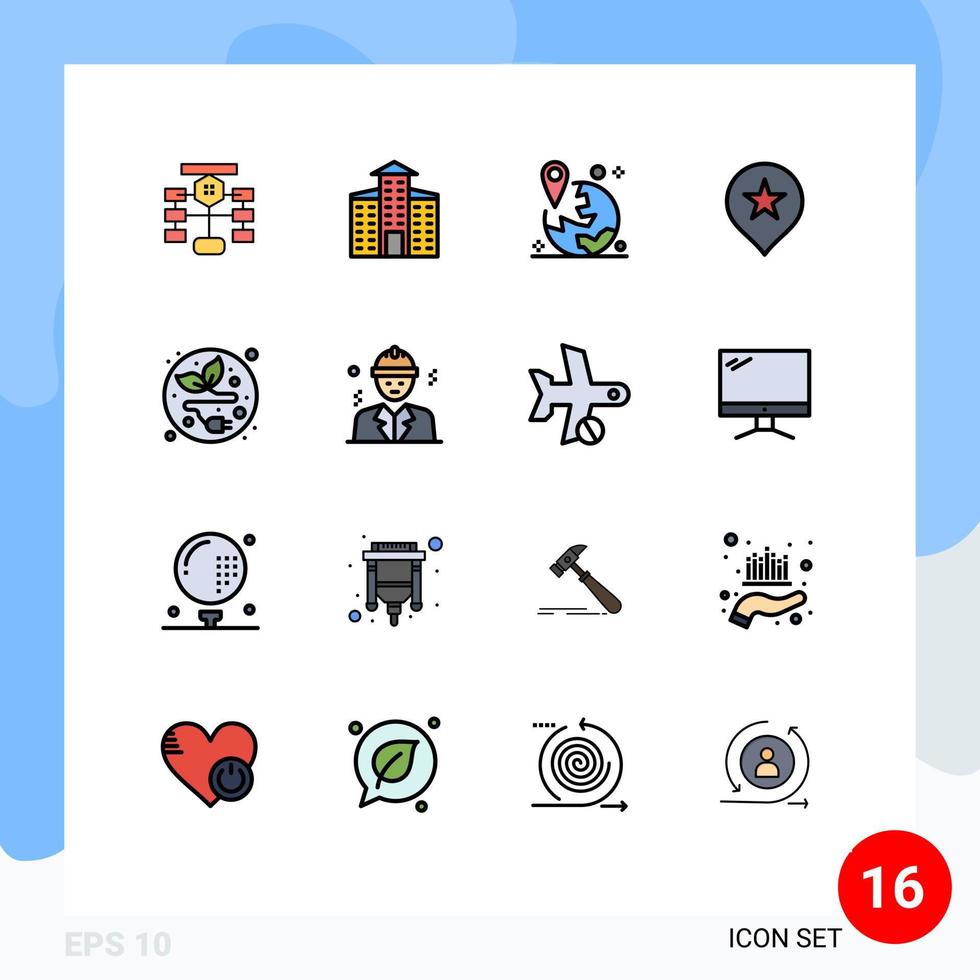 conjunto de 16 sinais de símbolos de ícones de interface do usuário modernos para navegação de plugue elétrico gps stare navegação elementos de design de vetores criativos editáveis