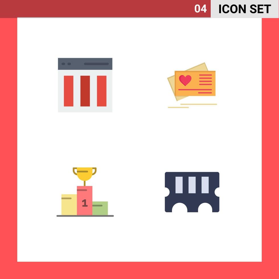 conjunto moderno de 4 ícones e símbolos planos, como colunas, tigela, interface, amor, campeão, elementos de design de vetores editáveis