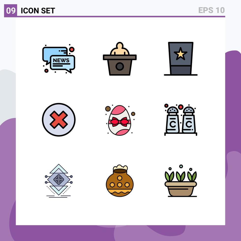9 cores planas universais preenchidas definidas para aplicativos da web e móveis páscoa remover moda multimídia fechar elementos de design de vetores editáveis