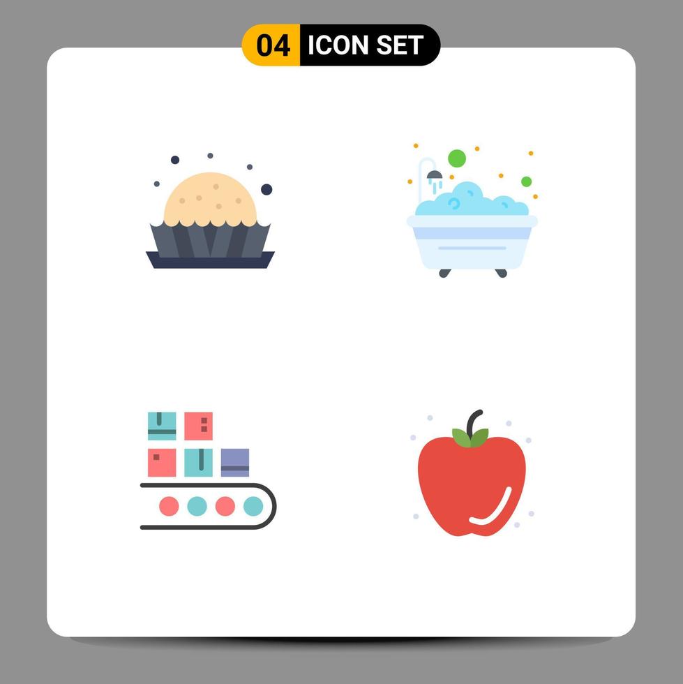 pacote de ícones planos de 4 símbolos universais de produtos de banho de doces de linha de sobremesa elementos de design de vetores editáveis
