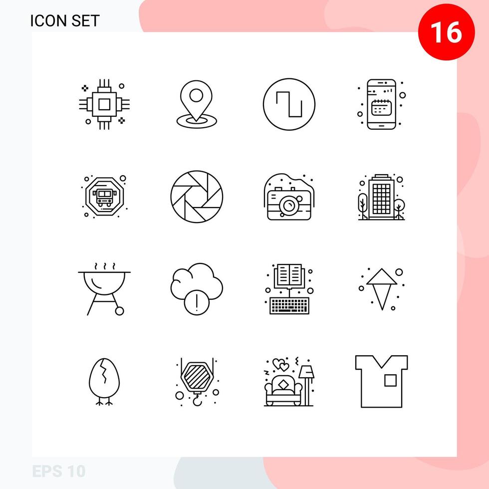 grupo de 16 descreve sinais e símbolos para elementos de design de vetores editáveis de calendário de localização de data de ônibus
