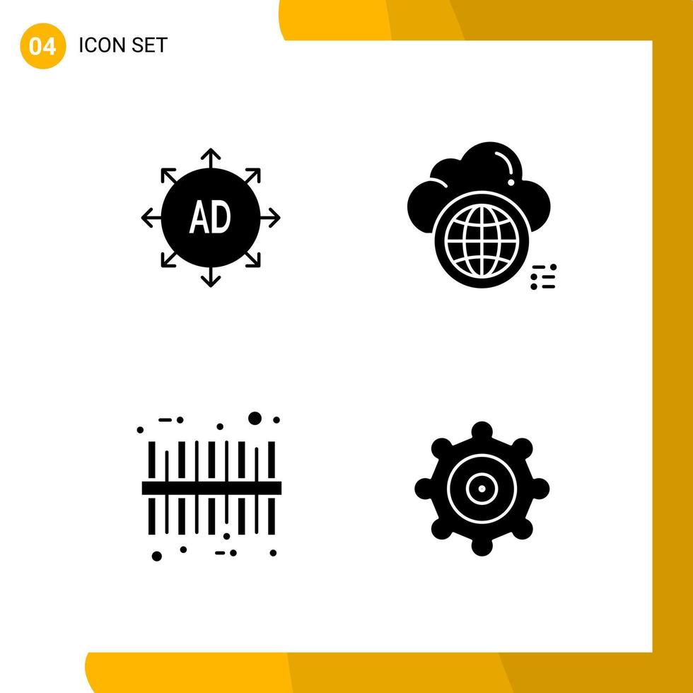 4 ícones de conjunto de ícones de estilo sólido pacote de símbolos de glifo isolados em fundo branco para design de site responsivo vetor