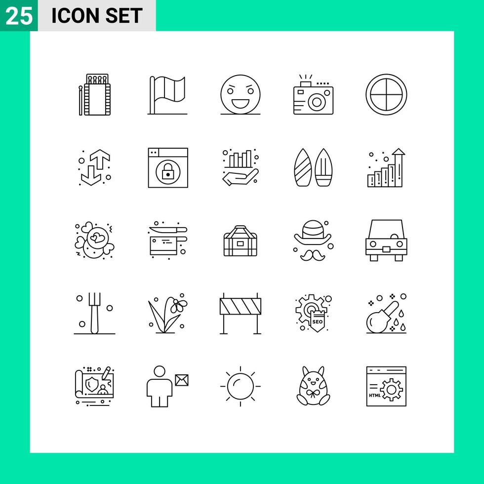 grupo de símbolos de ícone universal de 25 linhas modernas de foto de verão lente maligna elementos de design de vetores editáveis assustadores