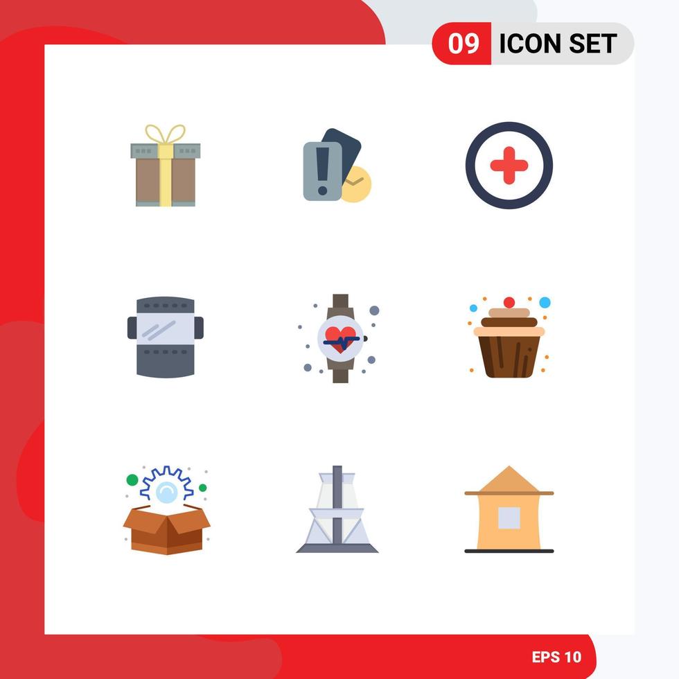 pacote de interface de usuário de 9 cores planas básicas de interface de dieta de batida de coração máscara de solda elementos de design de vetores editáveis